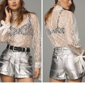 NWT! ANTHROPOLOGIE Silver Metallic Faux Leather Shorts Size 6